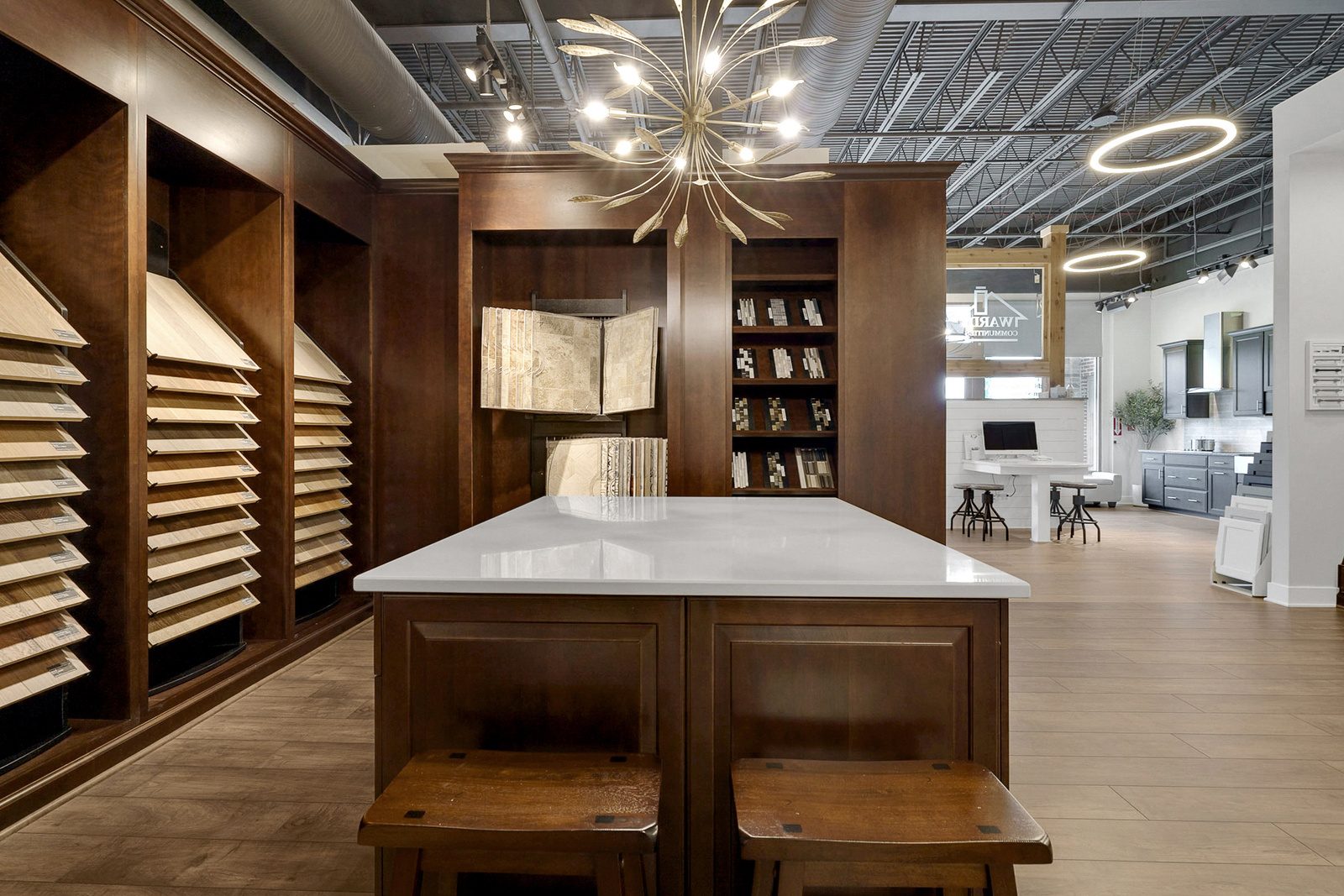 The Ward Communities Design Center showroom with finish and fixture displays