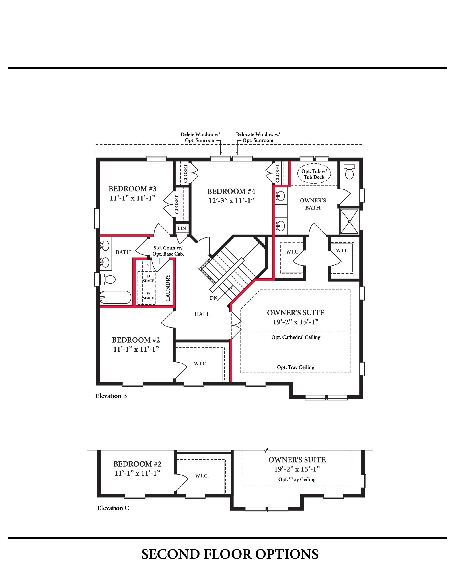 Hampton II second floor plan with options — Ward Communities custom home